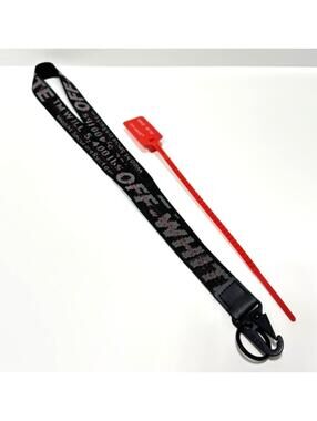 Off-White Black Lanyard Industrial Strap w/ Zip Tie Logo Tag Key Holder New